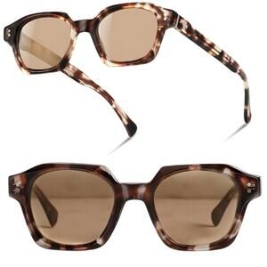 Acetate Square Sunglasses Tortoise Frame Brown Lenses Polarized UV400 Protection